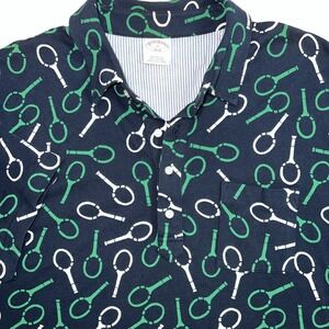 Brooks Brothers Polo Shirt Mens XL Navy Tennis Racket All Over Print Preppy‎